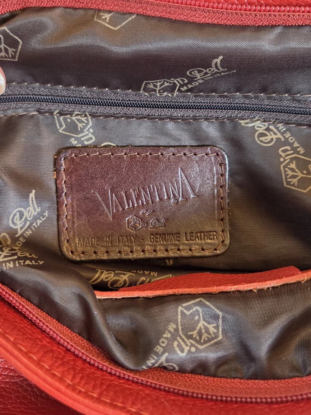 Leather Valentina Satchel Handbag in Red and Brown